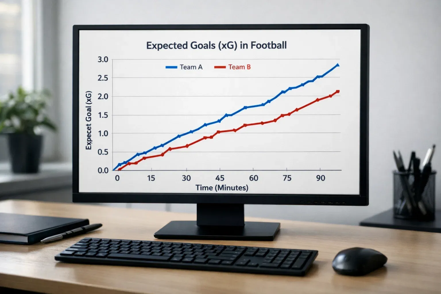 Gráfico de goles esperados xG en análisis de partido de fútbol