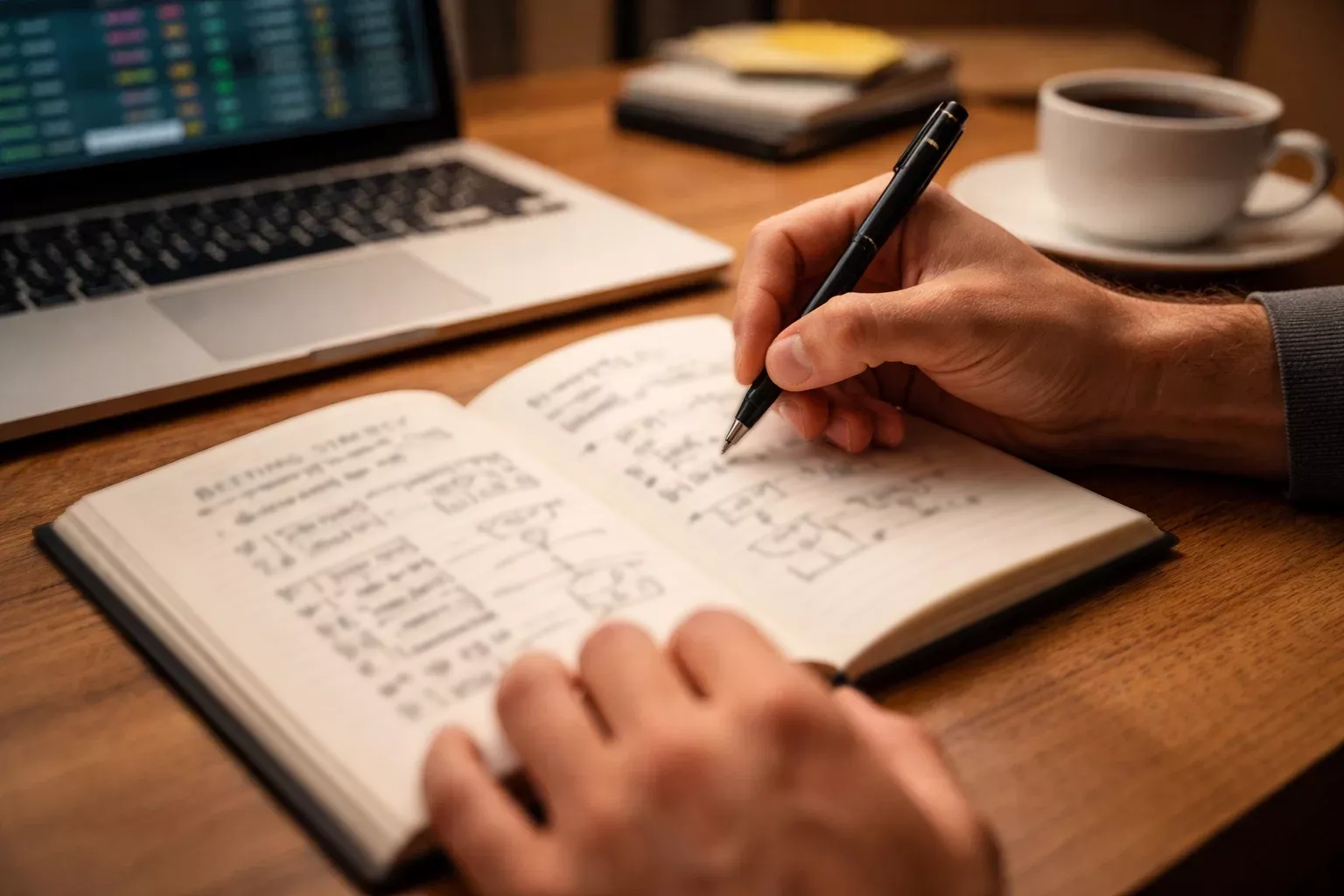 Persona analizando estrategia de apuestas con notas escritas