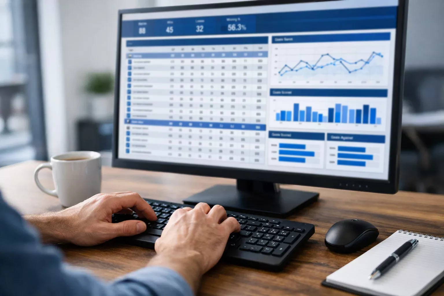 Pantalla de ordenador mostrando plataforma de estadísticas de fútbol