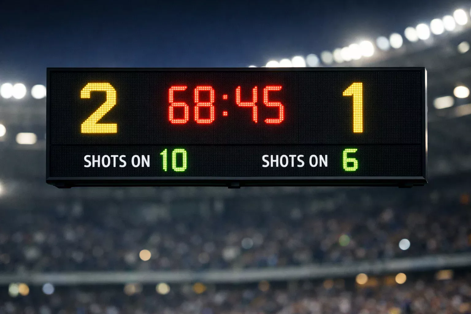 Marcador electrónico de estadio mostrando resultado de partido